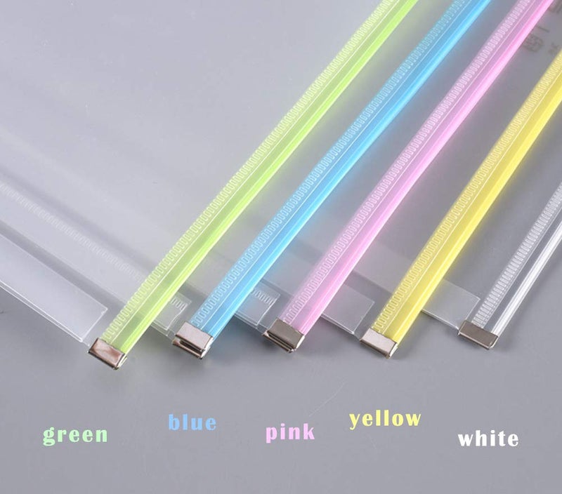 Qaxlry 5Packs 9 3/4 x 13 Clear Plastic Zip Envelopes Letter File Document Paper Folder Case Assorted Colors - Image 3